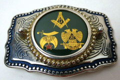 Lg Western Style Masonic 32nd Degree Freemasons Shriner Vintage Belt Buckle