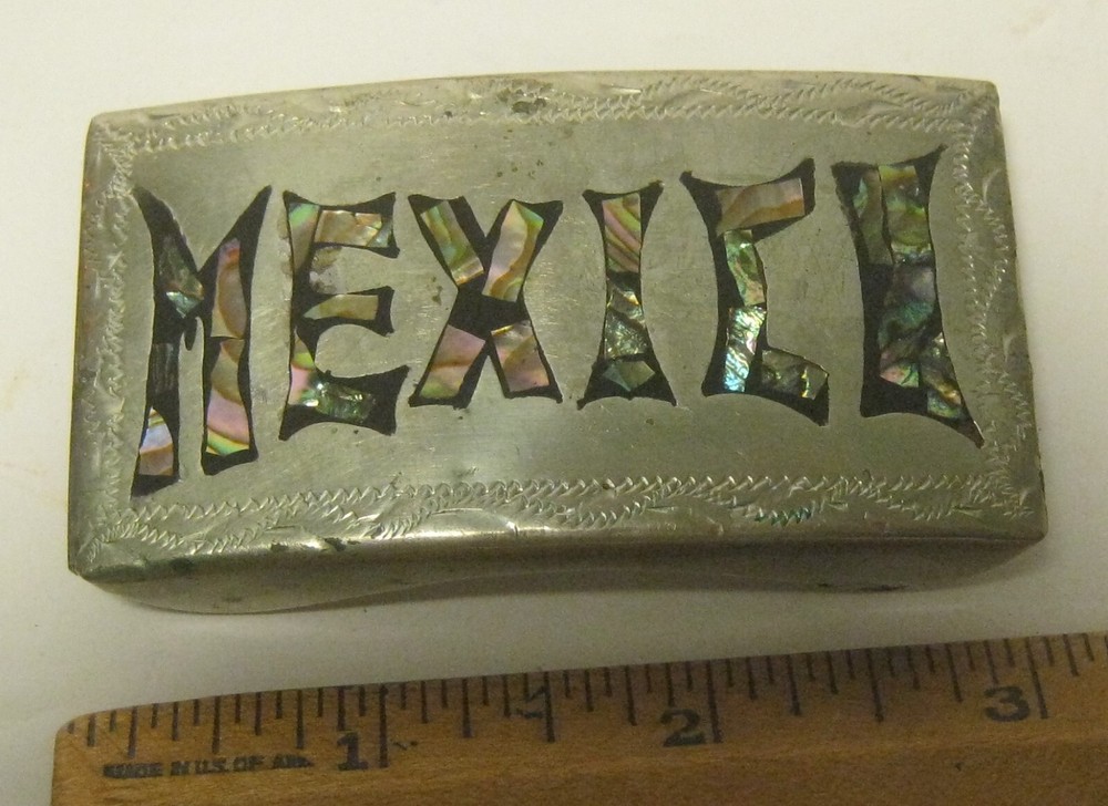 ALPACA Metal BELT BUCKLE « Mexico » with MOP Inlay EXCELLENT Condition!!!