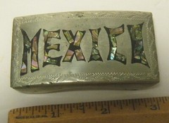 ALPACA Metal BELT BUCKLE « Mexico » with MOP Inlay EXCELLENT Condition!!!