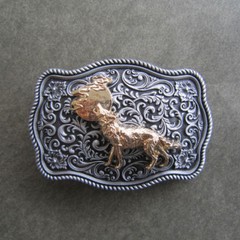 Western Flower Pattern Moon Howling Wolf Metal Belt Buckle