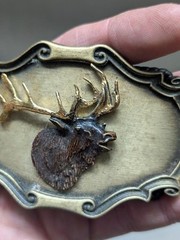 vintage MOOSE belt buckle BRASS cowboy WILDLIFE western RAINTREE animal 3d