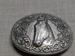 vintage USA made HORSE belt buckle CHAMBERS western 24K GOLD PLATE brass