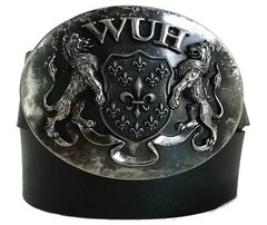 WASHED UP HOLLYWOOD 1.75” LIONS FLEUR HERALDIC OLD SILVER #065VS WUH BELT BUCKLE