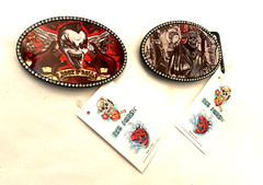 2 Fly Fresh Shull, ROCK N&rsquo; ROLL Gothic 4 1/4 Belt Buckles w/Rhinestones USA made