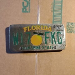 AMC Florida Sunshine State License Plate Metal Belt Buckle Silver Yellow Green