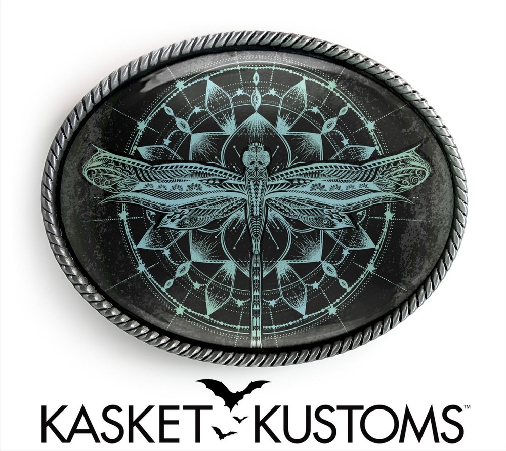 Dragonfly Belt Buckle – Esoteric Floral Mandala Handmade Boho Buckle – 125