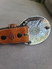 Crumrine Western Belt Buckle Cross With 3D Brown Leather Belt W/Cross Metal 38&Prime;