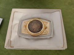 Silver Gold Color REAL 1923 Peace Silver Dollar Rectangle Frame Belt Buckle