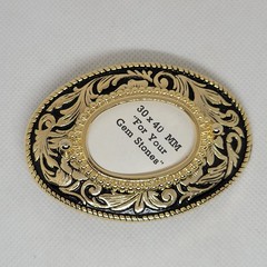 Vintage belt buckle WESTERN cowboy USA made Gem Stone Space with Bezel