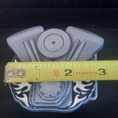 V-Twin Motorcycle Engine Biker Metal Belt Buckle With White Enamel Flames New