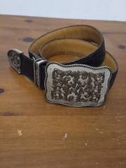 Al Beres Diablo Genuine Leather Black Belt, Nickel Buckle, Made In USA 32&Prime; Waist