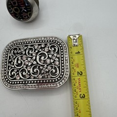Shiny Metal Fashion Belt Buckle Business Card Holder & Agate Necklace.