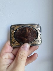 Vintage Belt Buckle Natural Polished Stone Center Quality Piece/ Cowboy Buckle