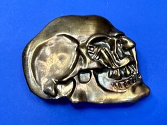 Bronze Tone Skull Head Creepy Halloween Vintage Belt Buckle