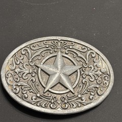 Western Texas Lone Star Oval Belt Buckle – Antique Silver Tone Filigree Floral