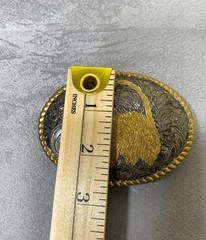 Vintage Crumrine Belt Buckle Mens Silver Plate Gold Eagle Western USA Oval