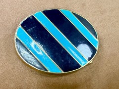 Geometric Enamel Pattern Black Blue Stripes Outlined Hippy Vibe Belt Buckle