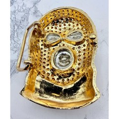 Gold Rhinestone Mask Belt Buckle Fits 1.5&Prime; Belt Western Biker Hip Hop Goon Mask