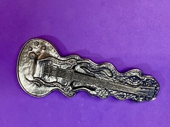 Guitar Flames 5&Prime; Wide Belt Buckle – Heavy Metal Style Figural Silver Color
