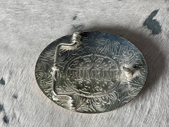 Crumrine Belt Buckle 3.75 x 3 in Horse Trio Oval Silver Engraved Gold 1.75