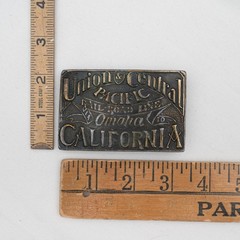 Vtg Union & Central Pacific Belt Buckle Railroad Line Omaha to California Brass
