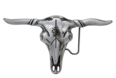 Silver Gray Bull LONGHORN Western Belt Buckle Cowboy Rodeo buckle All Metal