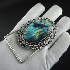 Natural Labradorite Gemstone Handmade 925 Sterling Silver Vintage Belt Buckle