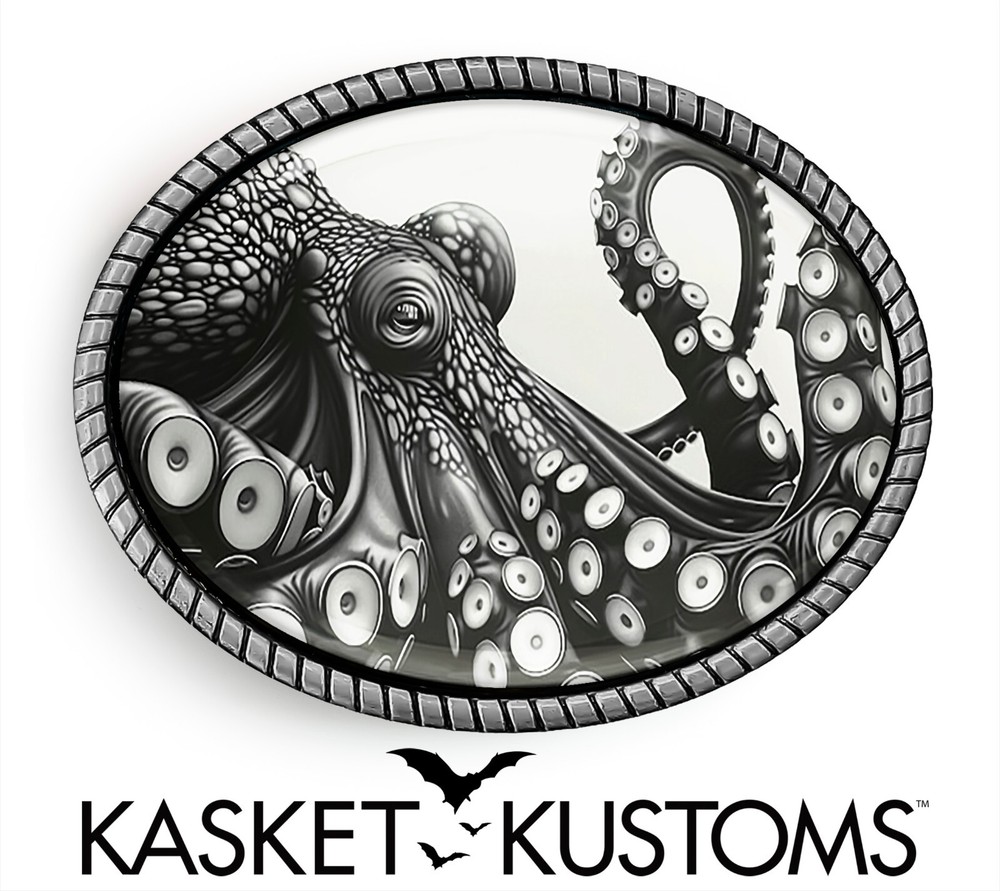 Kraken Belt Buckle – Octopus Marine Biology Art Handmade Oval Belt Buckle – 653