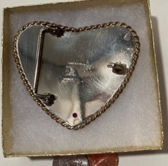 Vintage 1998 Metal Belt Buckle, Nice Silver and Brass, Red Stone, Heart Shape