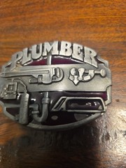 Plumber Belt Buckle Red Enameled Tools 3D Wrench Plumbing Service