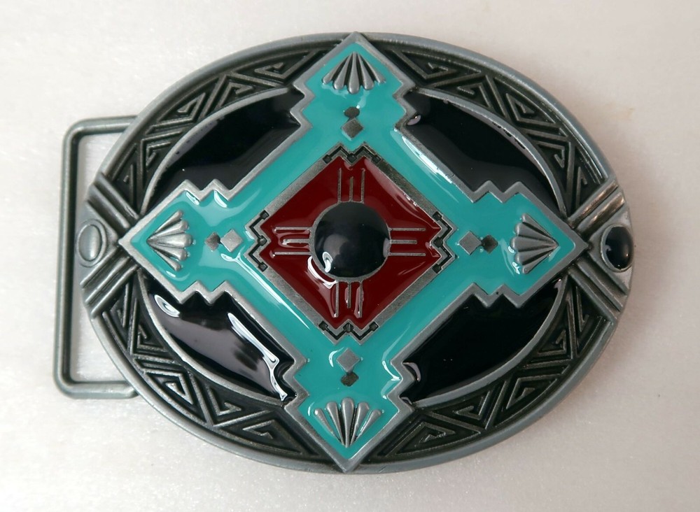 Belt Buckle Classic Southwest Pewter / Enamel Finish 1.5&Prime; Belt Size / Plate Type