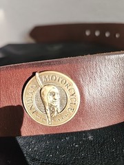 Indian Motorcycle Leather Belt Brass Buckle Medallion Conchos Biker Rider Brown