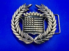 Cadillac Crown Logo Olive Branch Silver Color Belt Buckle Famous Stars & Stripes