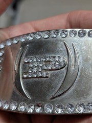 vintage Y2K rhinestone PHAT FARM belt buckle STUDDED chrome western cowboy