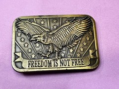 Freedom is Not Free Flying Eagle Stars Stripes Patriot 2014 Sponsor Belt Buckle