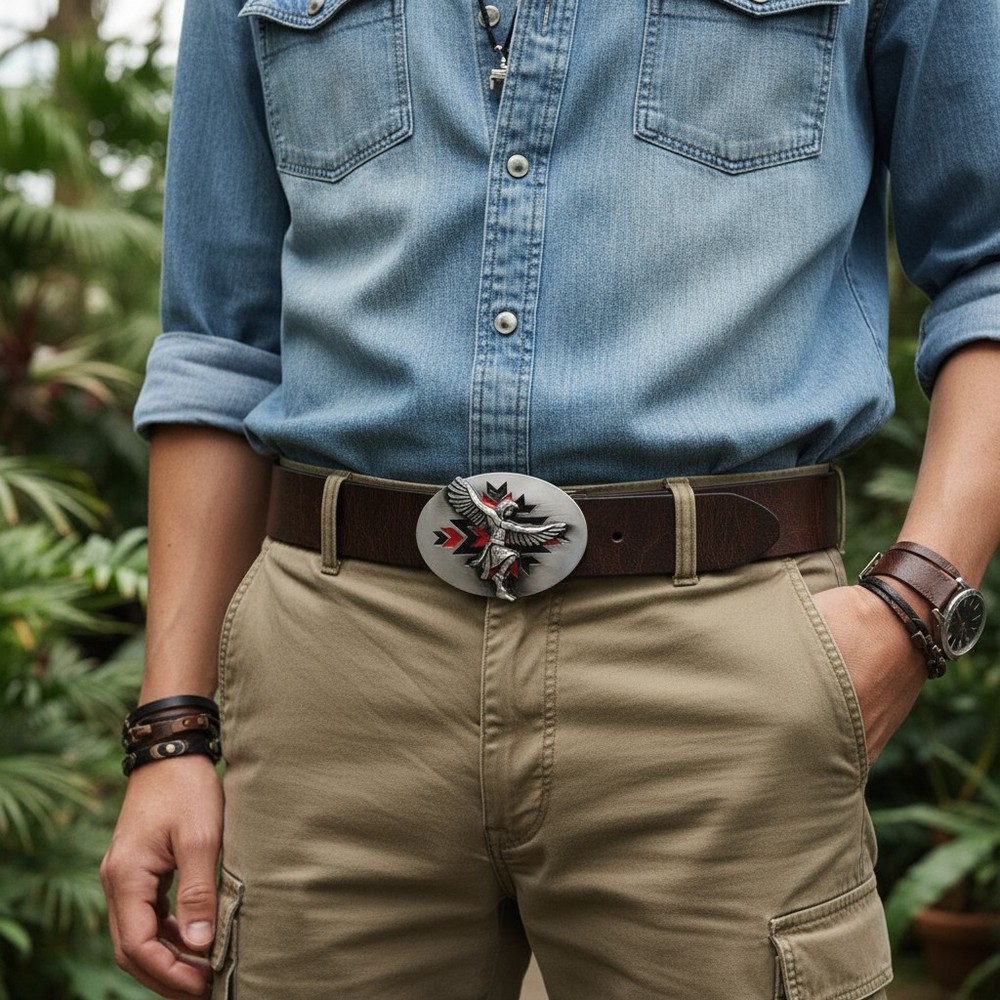 Men Buckle Silver Metal Native Warrior Dance Indian Casual Day Western Fashion