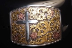 Nocona M&F Western Belt Buckle Rectangle Floral Cross 37945