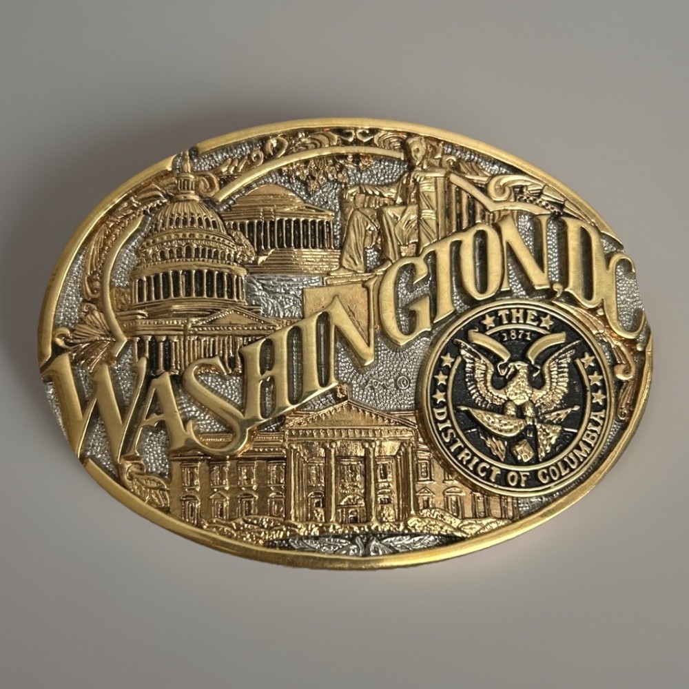 Belt Buckle Washington DC Award Design US Motif First Edition 24K Gold Vintage