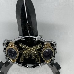 Western Belt Buckle Gun Pistol + Stones Metal (Silver Color) 3.5” x 2.5”