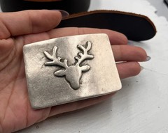 Deer Head Belt Buckle Metal Antique Rustic Hunting Motif For 40mm Belt