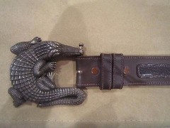Huge Kieselstein-Cord Sterling Alligator W/Brown Leather/Lizard Belt Size 2