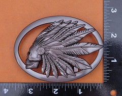 Heavy Duty Guncolor Southeast Tribal Indian Chief Head Leather Belt Buckle