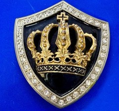 Royal Gold Crown Shield with Rhinestone Border Belt Buckle A286 Classico Italia
