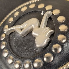Vintage Trucker Girl Leather Belt Buckle Mudflap Silhouette Silver Studs Oval
