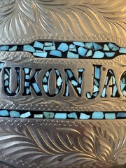Wil Aren Originals Belt Buckle Mixed Metals Inlaid Turquoise Chips Yukon Jack