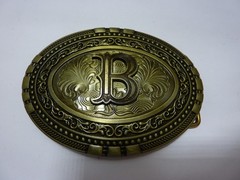 Initial B Letter Men Belt Buckle Metal Cowboy Rodeo Western Brass Tone