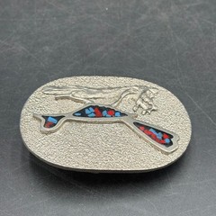 Vtg Siskiyou 1979 Roadrunner Belt Buckle BB787 Red Blue Chip Inlay Silver Tone