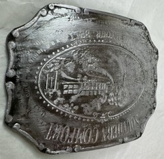 Southern Comfort Brass Belt Buckle UNDER YOUR BELT St Louis Missouri Label