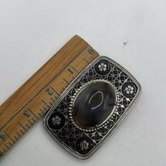 Vintage Gemstone Cabochon Western Belt Buckle Engraved Cowboy Cowgirl Floral