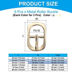 9Pcs 0.6&Prime; Single Prong Metal Roller Pin Belt Buckles Black/Silver/Light Gold
